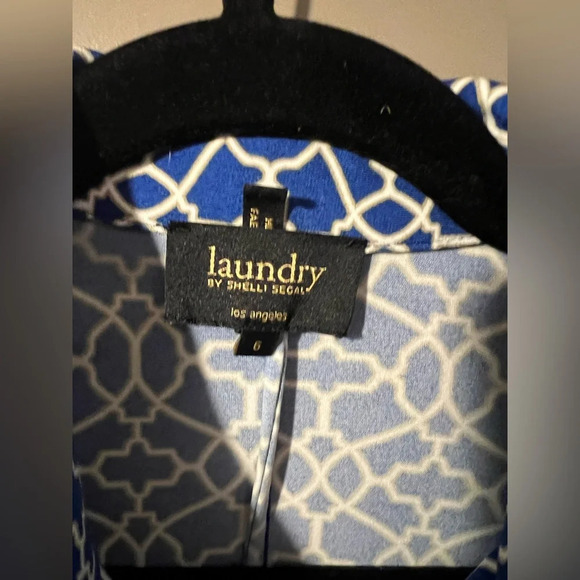 Laundry size 6 Blue Beige geometric pattern button down dress - Picture 2 of 9